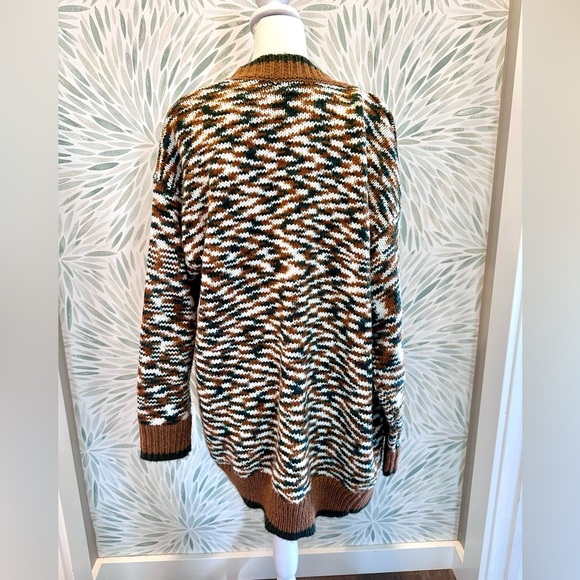 Skies Are Blue Brown and Green Open Front Long Cardigan Sweater Size Large - Picture 2 of 8
